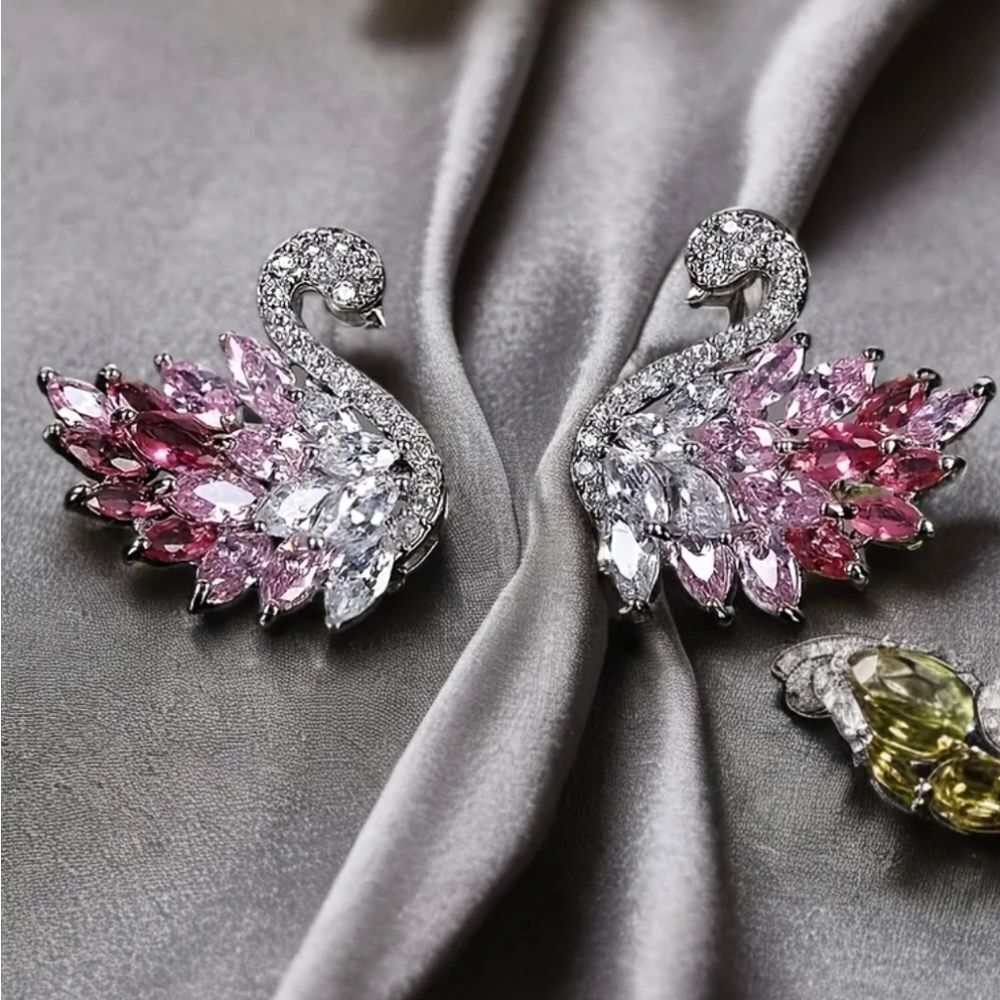 Ombre Pink & White Zircon Stud Earrings